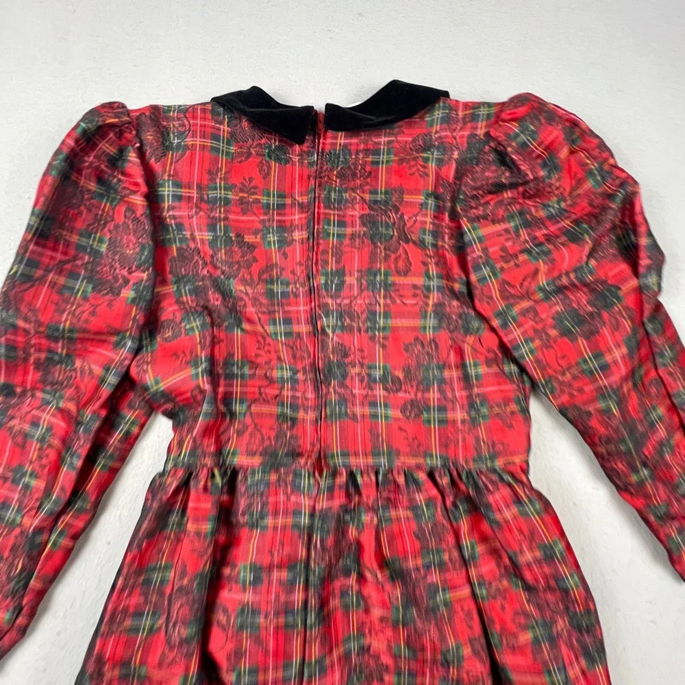 Polly Flinders Plaid Dress Girls 14 Red Velvet Lace Holiday Christmas Vintage